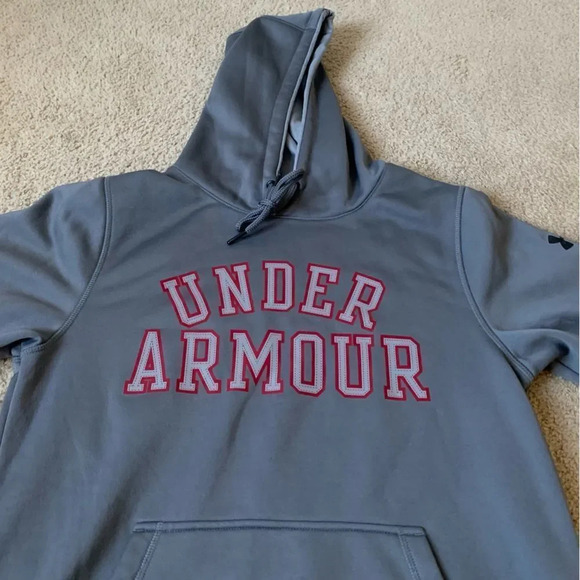 Under Armour Hoodie Sweatshirt Super Soft Gray Red Unisex Size S - Picture 3 of 6